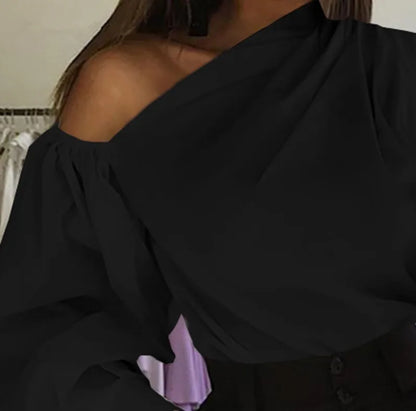 Elegant Blouses Women 2023 Summer Off Shoulder Blusas Female Fashion Lantern Long Sleeve Shirts One Shoulder Tops S-5XL