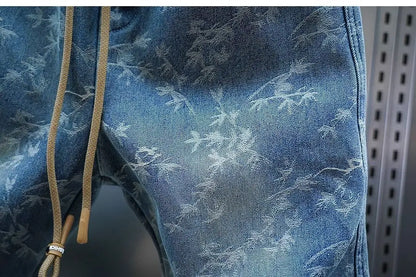 Trendy Men's Spring and Summer New Jeans Light Blue Heavy Industry Jacquard Leggings Thin Designer Luxury Elastic Waist Pants