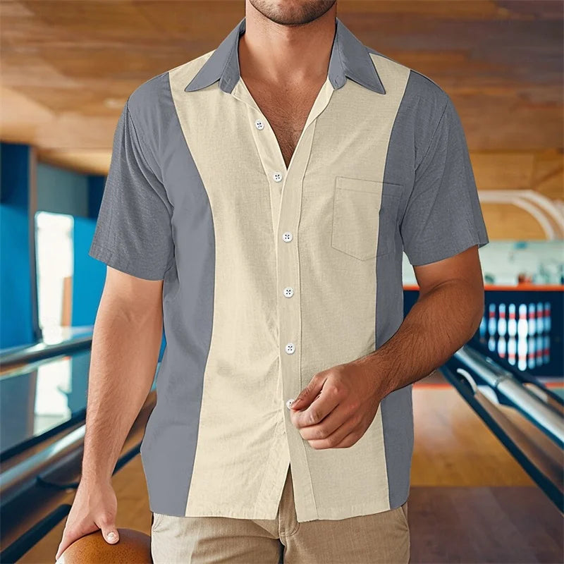 Mens Summer Beach Casual Bowling Button Down Shirt Black Blue Green Grey Lapel Vacation Everyday Front Pocket Outfit