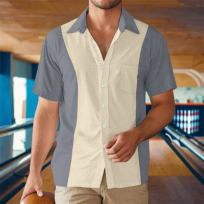 Mens Summer Beach Casual Bowling Button Down Shirt Black Blue Green Grey Lapel Vacation Everyday Front Pocket Outfit