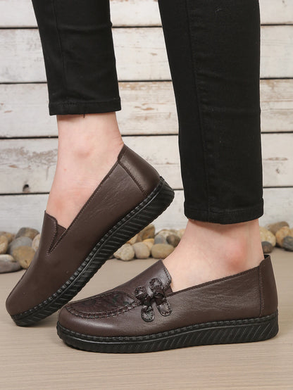 Women's leather flat shoes, spring and autumn women's loafers， single classic mom shoes, anti-slip comfortable and free shipping