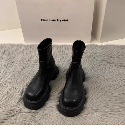 2024New Women's Boots Fashion Leather Casual Boots Luxury Brand Chelsea Ankle Boots for Women Outdoor Platform Boot Botas Mujer