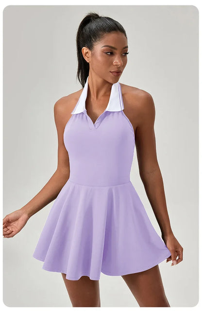 Summer Dress Vest Deep V Hanging Neck Sexy Dress for Women Contrasting Color Lapel Golf Skirt Outdoor Sports Gym Running