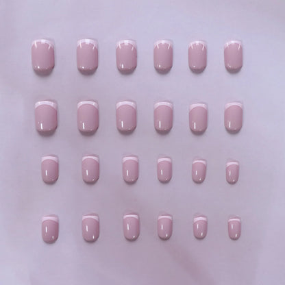 ARTAUG 24PCS Short Press On Nails Square Pink Fingertip White French Trim Press On Nails Full Cover Fake Nails Set Nail