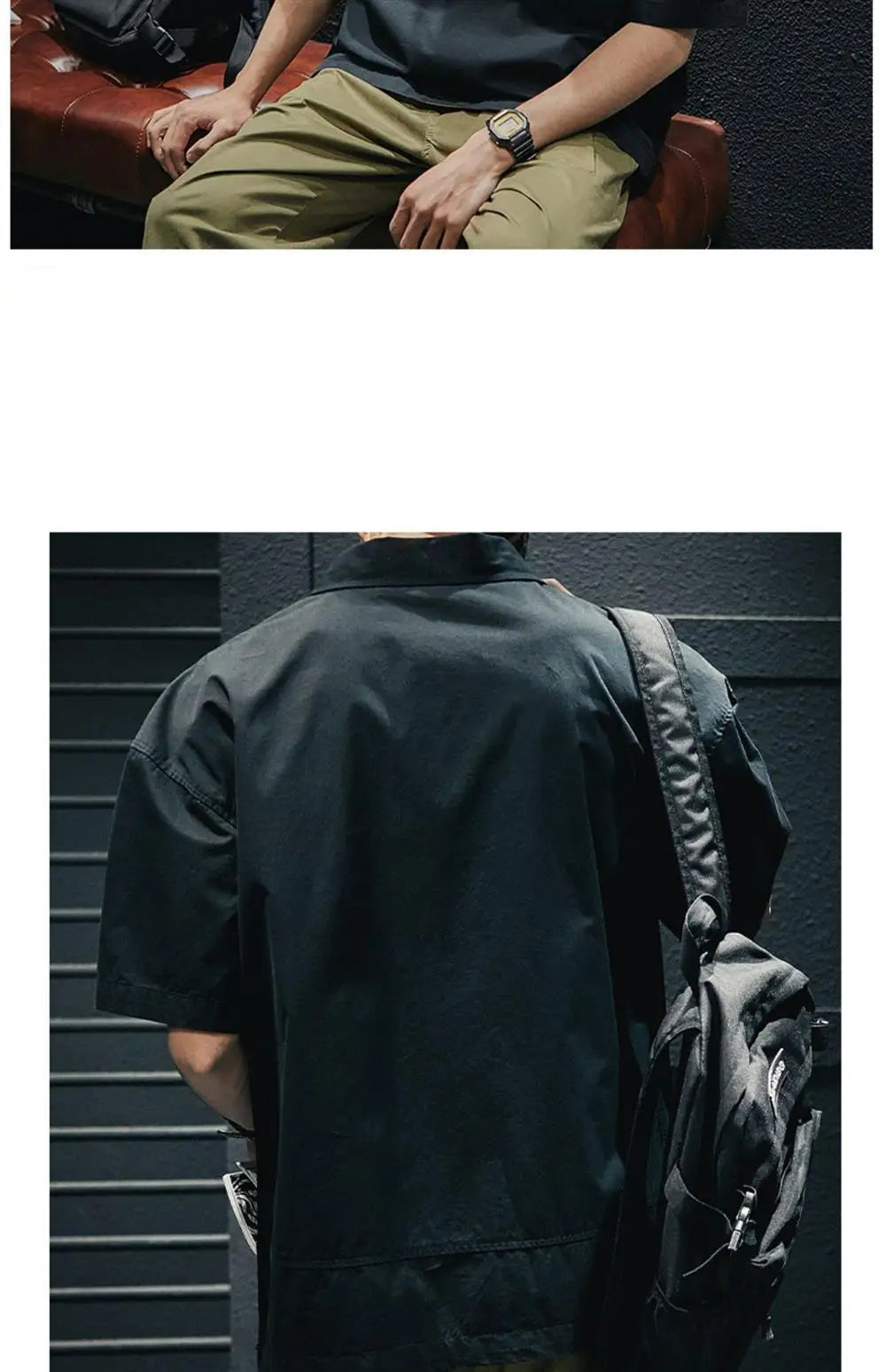 American Retro Men's  irt Summer Loose Workwear ort Sve T-irt Simple Sle Youth Trend ket Design Flat Iron