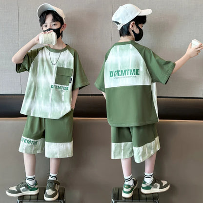 Hot Sale Fashion Baby Boy Suit Summer Casual Clothes Set Top Shorts 2 Piece Outfit Tracksuit for Kids Child Clothing Sets 5-14T