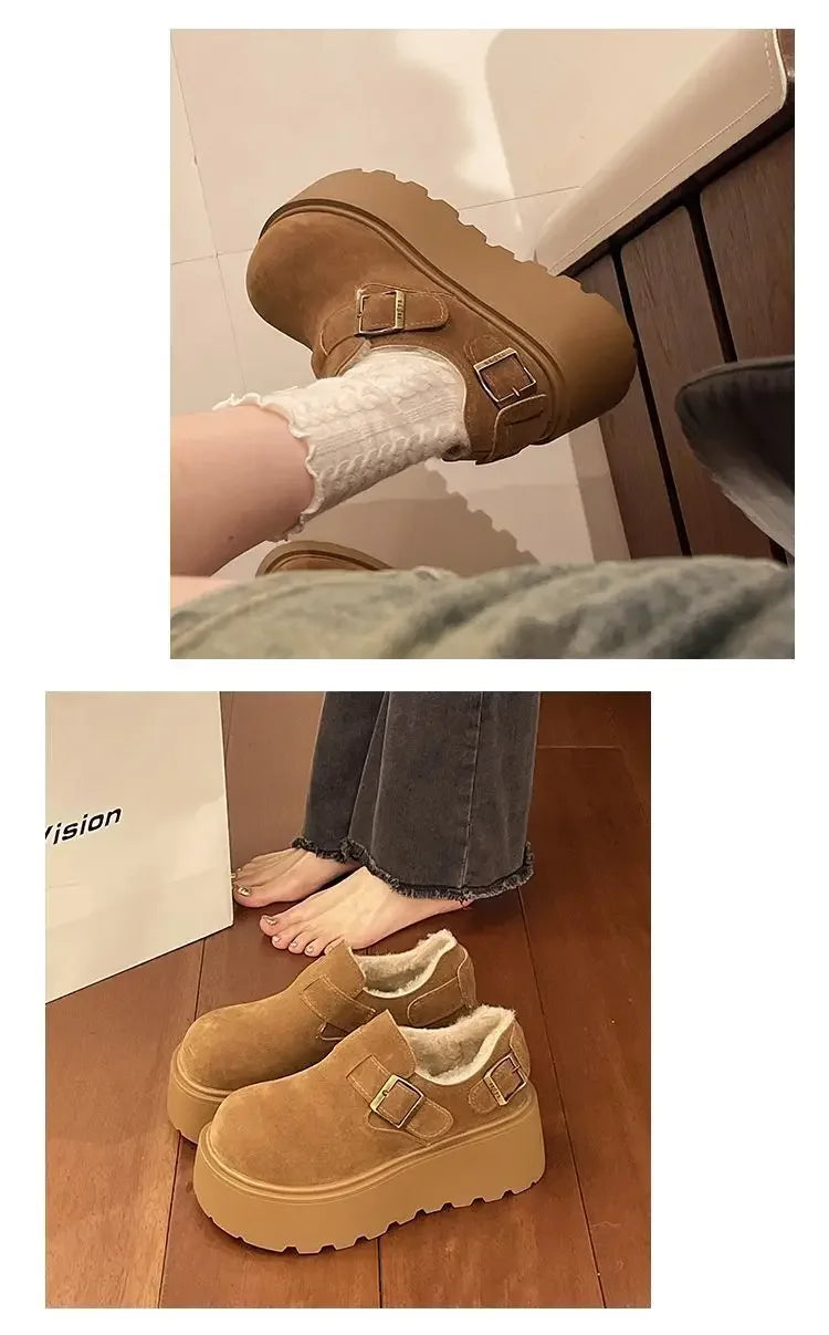 Women's Thick Bottomed Slip-On Flats Fleece Lined Cotton Shoes Spring Autumn Casual Comfortable Flat Heel Warmth Enhancing