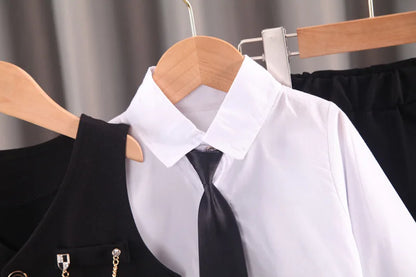 2024 new  boy's solid color children's gentleman suit wear baby chain vest  Tie Shirt three piece formal evening fashion dres