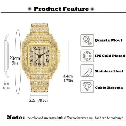 Classic Luxury Business Men's Steel Strap Square Roman Scale Rhinestone Quartz Watch Lesiure Male Wristwatch Relogio Masculino