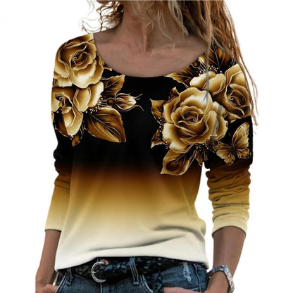 Women Shirt Floral Print Gradient Color All Match Daily Wear Spring Blouse roupas femininas Блузки blusas рубашка женская