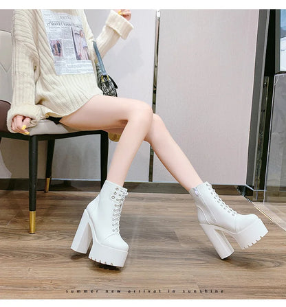 Female Boots Boots For Women Autumn Platform White Black Chunky Super High Heels Ankle High Quality Shoes Woman 2023 Brand New
