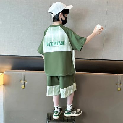 Hot Sale Fashion Baby Boy Suit Summer Casual Clothes Set Top Shorts 2 Piece Outfit Tracksuit for Kids Child Clothing Sets 5-14T