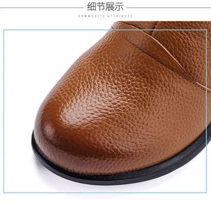 Top layer cowhide 2025 autumn and winter new retro ethnic style feature thick heel buckle splicing versatile women's short boots