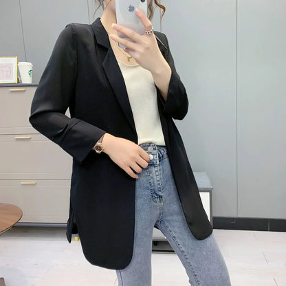 Women Blazer Jacket Cardigan Summer Suit Coat Three Quarter Sleeve Turn Down Collar Office Lady Open Stitch Outerwear 2025