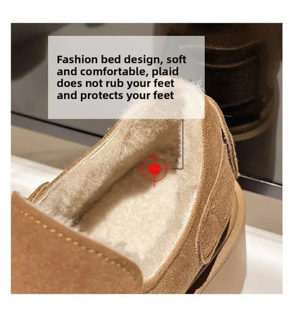 Women's Thick Bottomed Slip-On Flats Fleece Lined Cotton Shoes Spring Autumn Casual Comfortable Flat Heel Warmth Enhancing