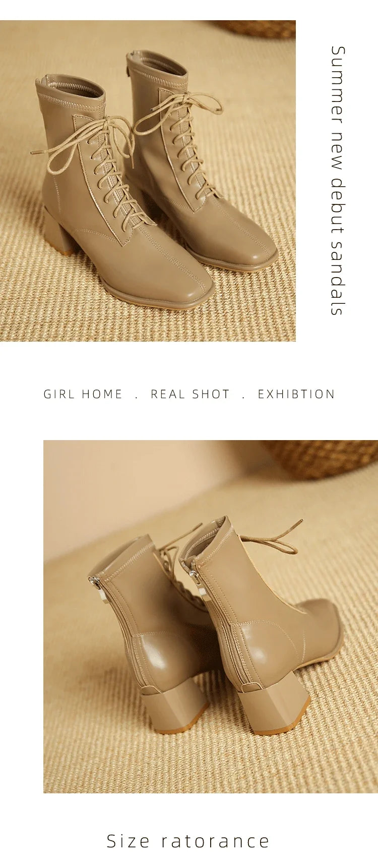 Winter High Heel Women's Ankle Boots  Fashion Lace Up Short Boots Women's Thick High Heel Side Zipper Botas De Mujer 2024