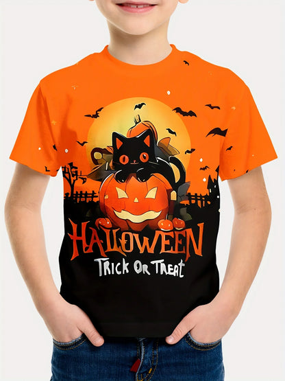 Girl Clothes Funny Terror Pumpkin Graphic T Shirt Boys Girls Halloween Short Sleeve Tops Tees 2-10Y Halloween Gift Party T-Shirt