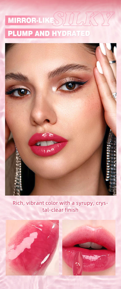 Mirror Water Light Jelly Lip Gloss Shiny Mirror Moisturizer Sexy Red Rose Liquid Lipstick Glitter Lip Oil Glass Lip Stain Makeup