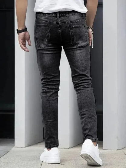 Autumn New Men's Stretch Jeans European American Fashion Casual Vintage Washing Feet Elasticity Denim Trousers Male