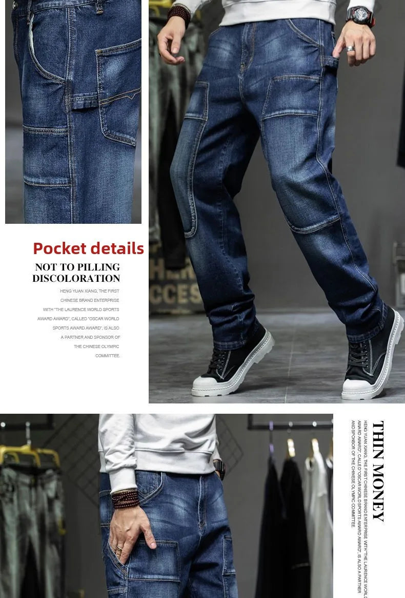 Spring Autumn Men's Jeans Luxury Fashion Plus Size 44 Boyfriend Streetwear Casual Harem Denim Jeans Pants Blue Designer Trousers
