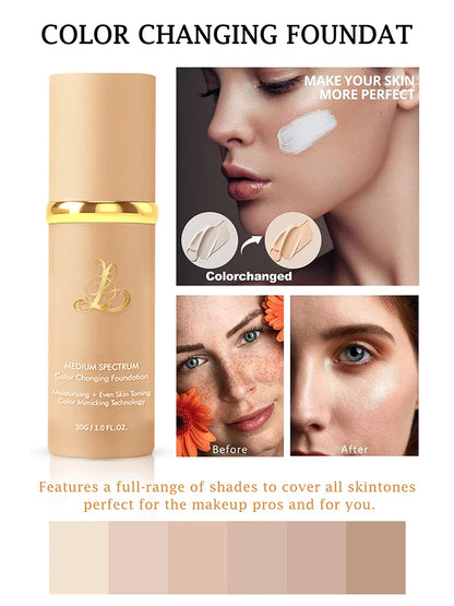 Four-in-one color-changing liquid foundation,with SPF50+ longwearing and no makeup removal, no powder sticking, moisturizing