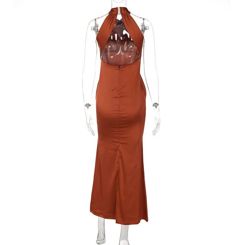 Women's Vestidos De Fiesta Elegantes Vestidos  Elegant Halter Neck Twist Front Maxi Dress  Slim Fit Evening Party Gown