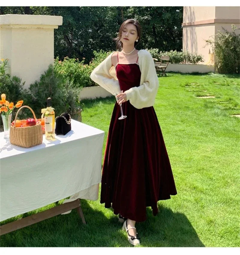 Velvet Dress Hepburn Long Skirt Women Clothing Party Dresses Vestido Dress
