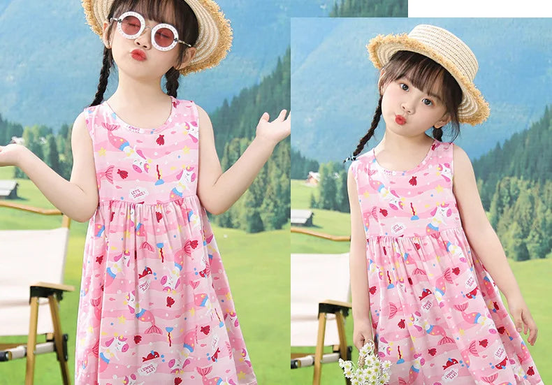 Girls Casual Dresses Flower Printing Sleeveless Casual Dress Toddler Clothes Flower Girl Dresses 2 To 8 Years