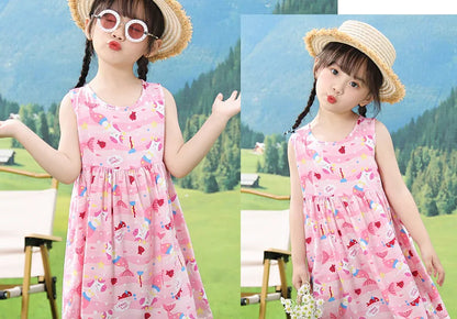 Girls Casual Dresses Flower Printing Sleeveless Casual Dress Toddler Clothes Flower Girl Dresses 2 To 8 Years