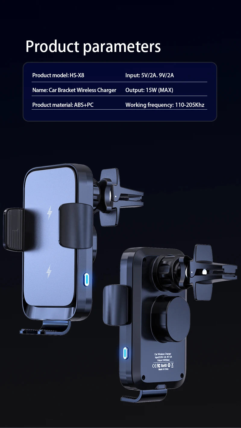 Wireless Car Charger Stand Automatic Fast Charging Station For iPhone 15 14 13 12 Samsung Z Flip Fold Xiaomi Phone Holder Mount