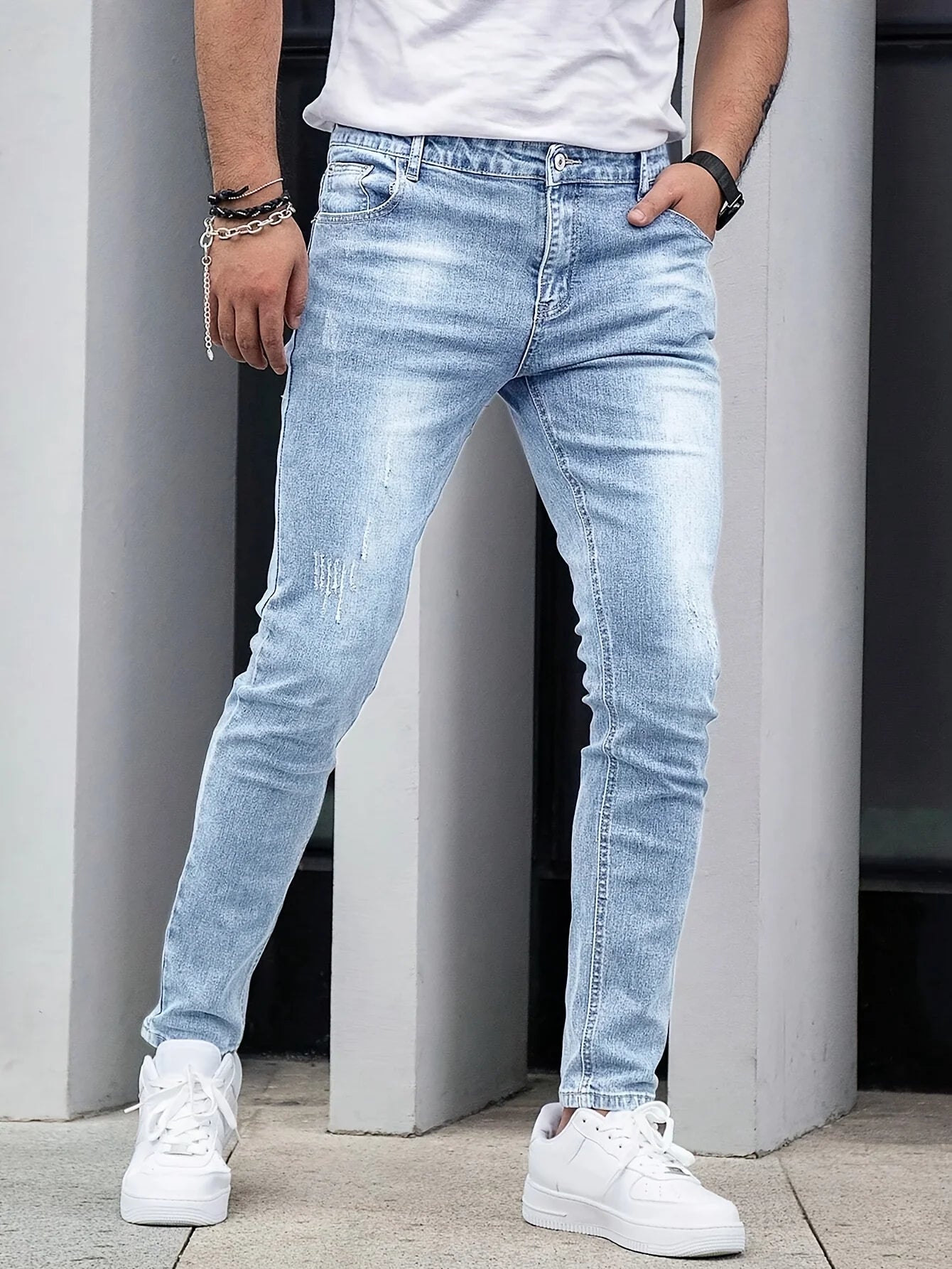 Autumn New Men's Stretch Jeans European American Fashion Casual Vintage Washing Feet Elasticity Denim Trousers Male