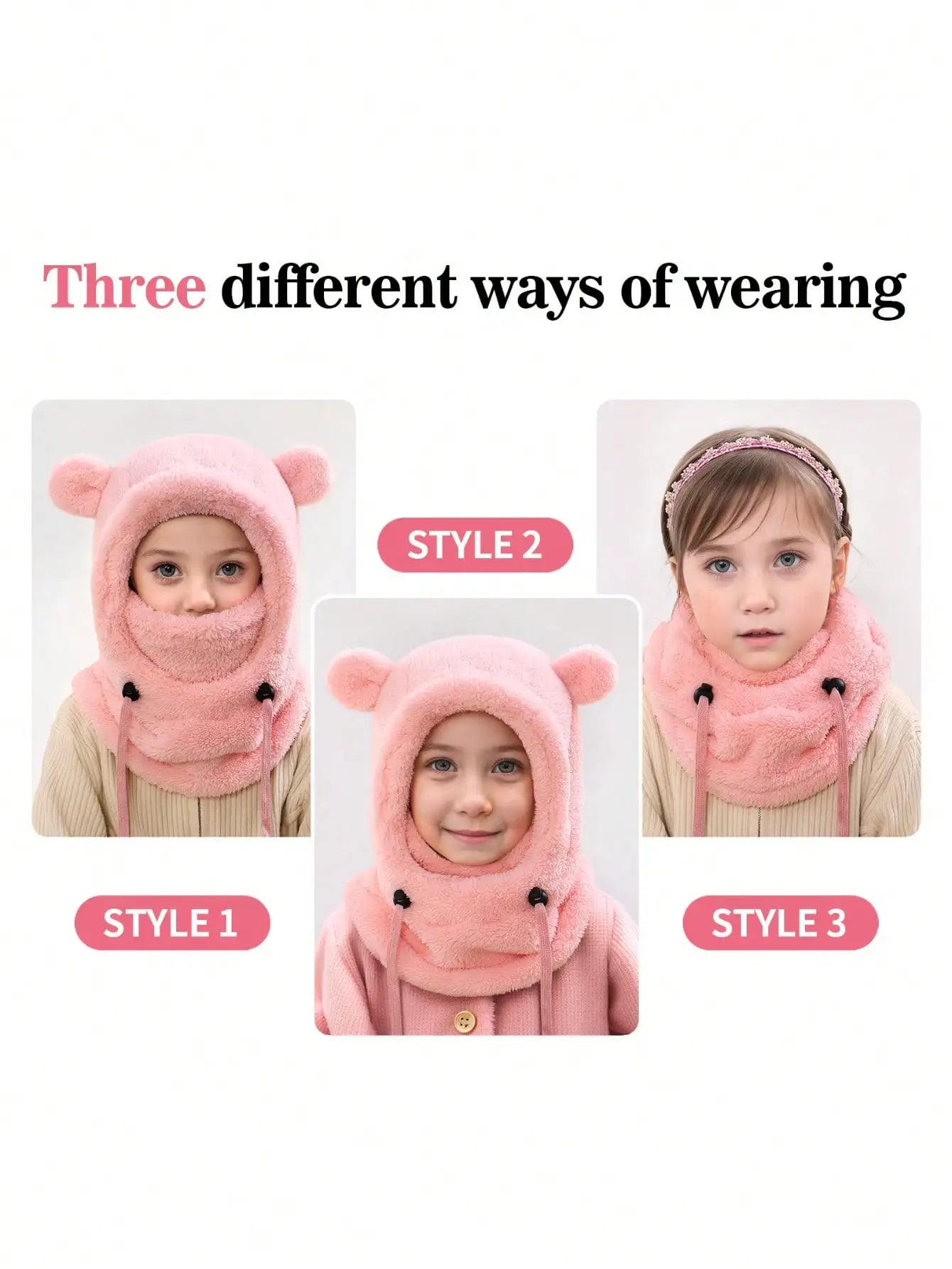 4-14Y Kids' Warm Ear-Protecting Neck Warmer Hat, Thickened Winter Ski Cycling Face Mask Windproof Beanie