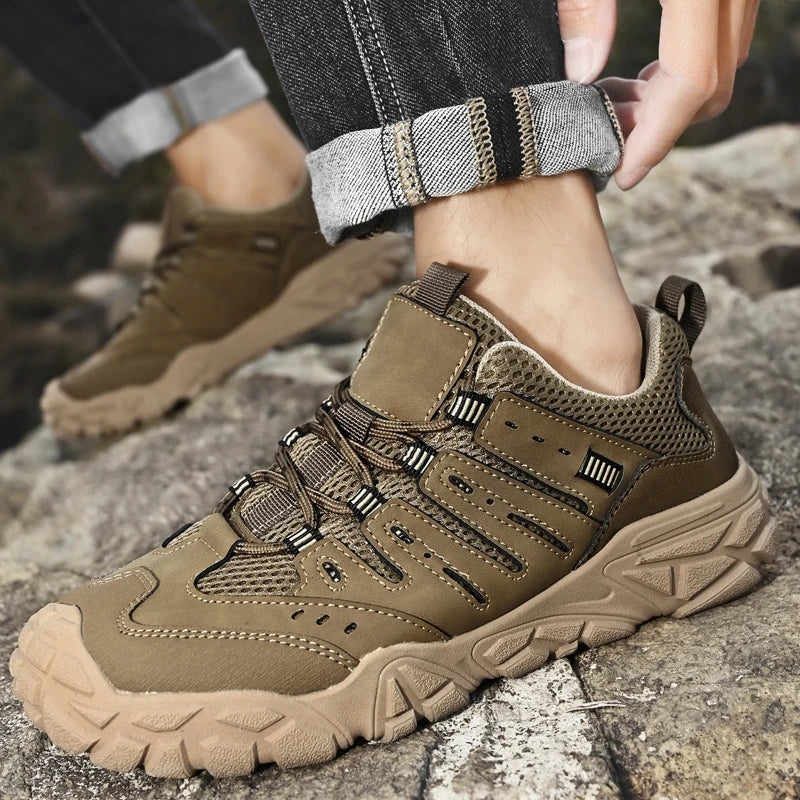 Retro Style Men's Outdoor Hiking Shoes Durable Waterproof Trekking Sneakers Non-Slip Sole Trainers Male Mountain Travel Footwear