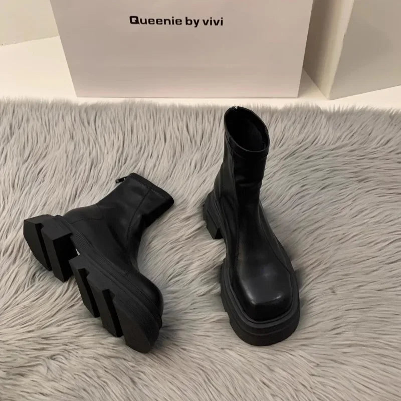 2024New Women's Boots Fashion Leather Casual Boots Luxury Brand Chelsea Ankle Boots for Women Outdoor Platform Boot Botas Mujer