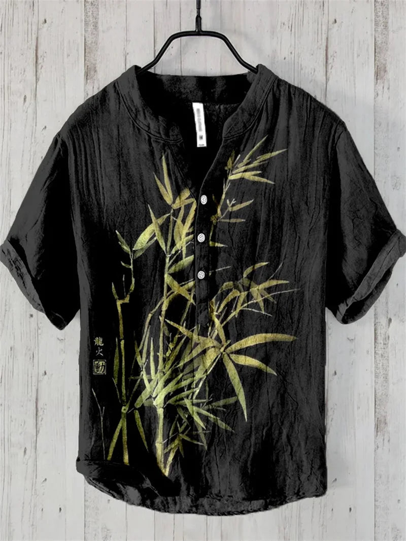 Men's linen short sleeved shirt, summer Chinese retro casual shirt