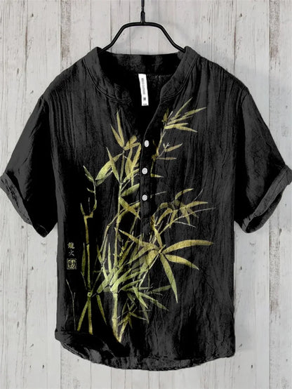 Men's linen short sleeved shirt, summer Chinese retro casual shirt