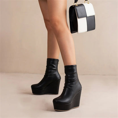 Big Size 35-43 Brand New Ladies Platform Ankle Boots Fashion Zip Wedges High Heels Boots Women 2022 Party Office Shoes Woman