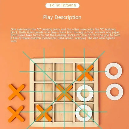 Montessori Chess Play Jigsaw Toy Game Wooden XO Tic Tac Toe Game Interaction Puzzles Training Brain Learning Early Education Toy