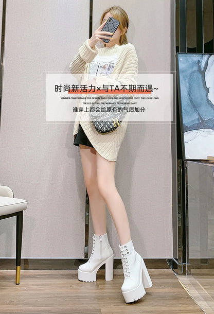 Female Boots Boots For Women Autumn Platform White Black Chunky Super High Heels Ankle High Quality Shoes Woman 2023 Brand New