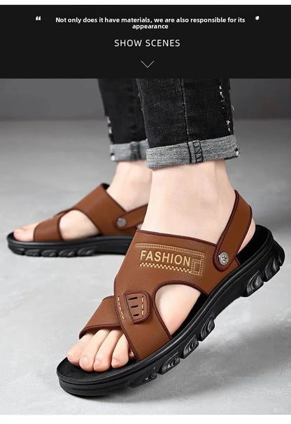 Men's Summer Thickened Anti-slip Wear-resistant Breathable Beach Sandals Driving Beachside Slip-On PVC Material Adult Footwear