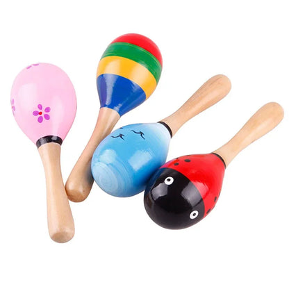 Cute Mini Wooden Sand Hammer Maracas Rattle Shaker Toys For Baby Musical Instruments Baby Shower Party Favors Gift Kids