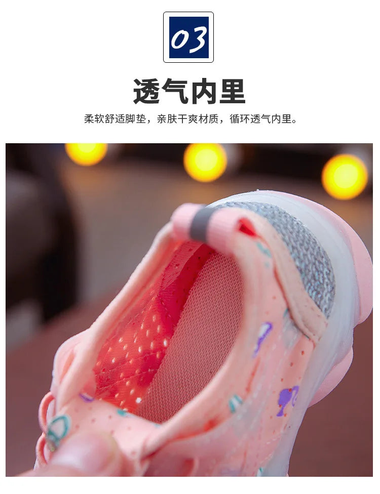 Kid Shoes Children's LED Shining Shoes 2023 Spring New Boys Sports Shoes Girls Elastic Fabric Sequins Casual Shoes Zapatillas