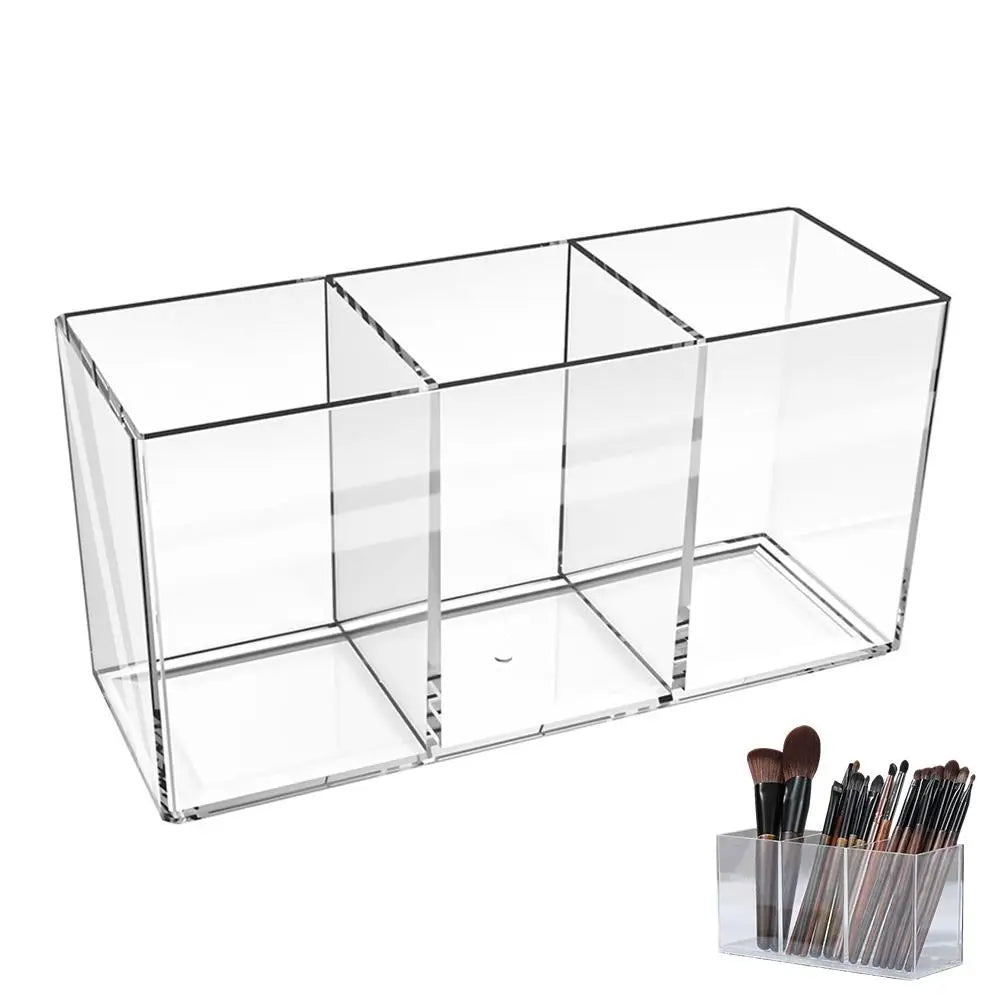 Transparent Acrylic Storage Box 3 Grid Makeup Box Desktop Organizer Makeup Brush Lipstick Rack Stationery Pen Storage Case