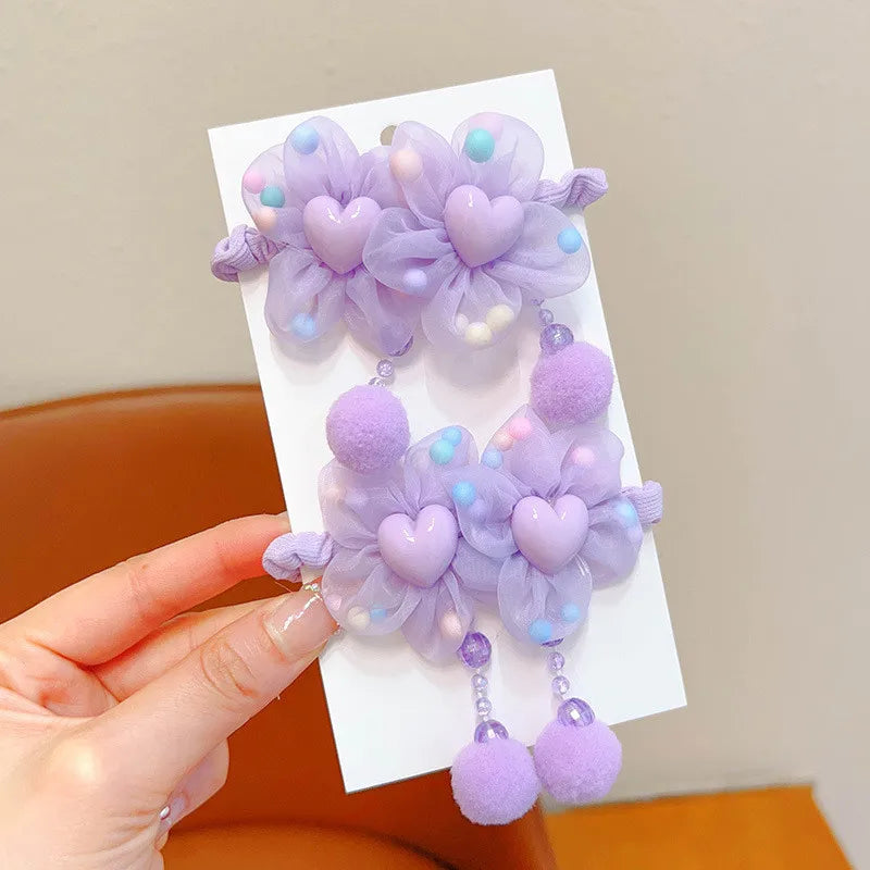 Children Flower Hair Rings Girls Pink Princess Elastic Flower Furball Hair Rings