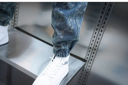 Trendy Men's Spring and Summer New Jeans Light Blue Heavy Industry Jacquard Leggings Thin Designer Luxury Elastic Waist Pants