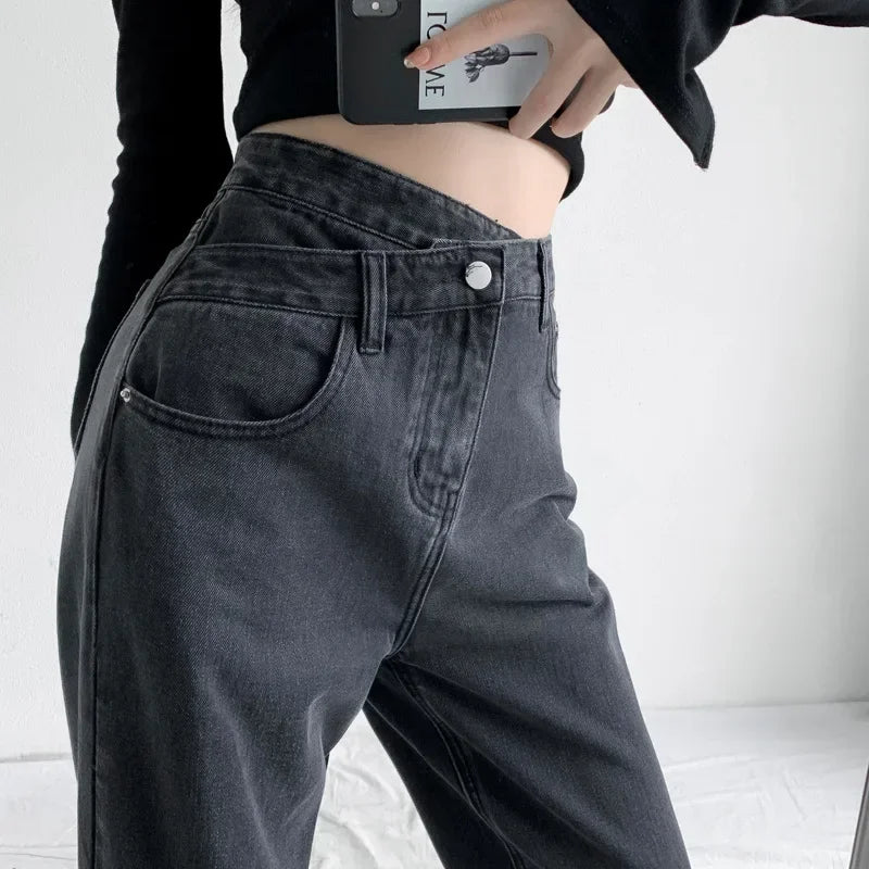 Wide Leg Pants Women Vintage Jeans High Waist Loose Fit Basics Full Length Pockets Button 2025 Casual Denims Straight Trousers