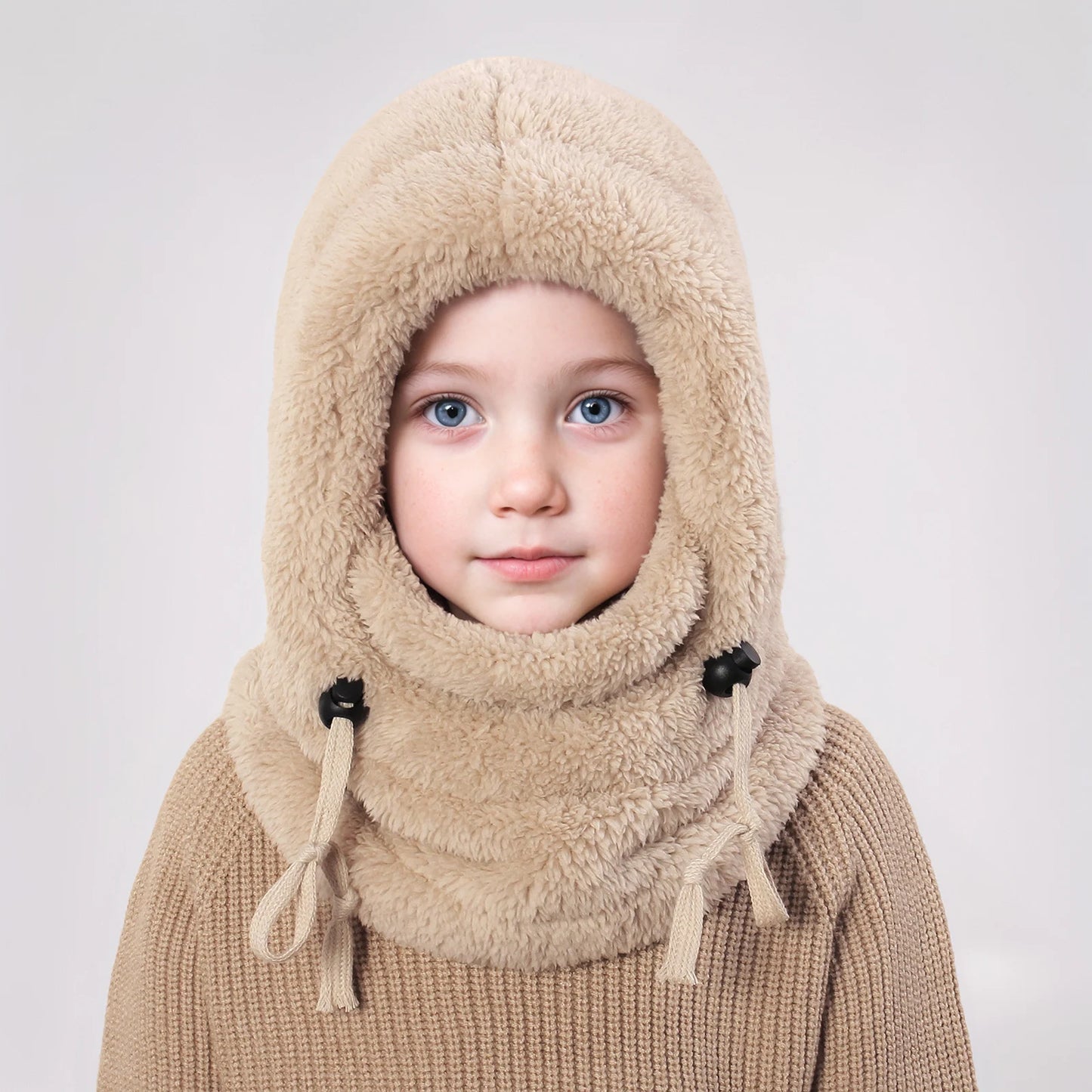 4-14Y Kids' Warm Ear-Protecting Neck Warmer Hat, Thickened Winter Ski Cycling Face Mask Windproof Beanie