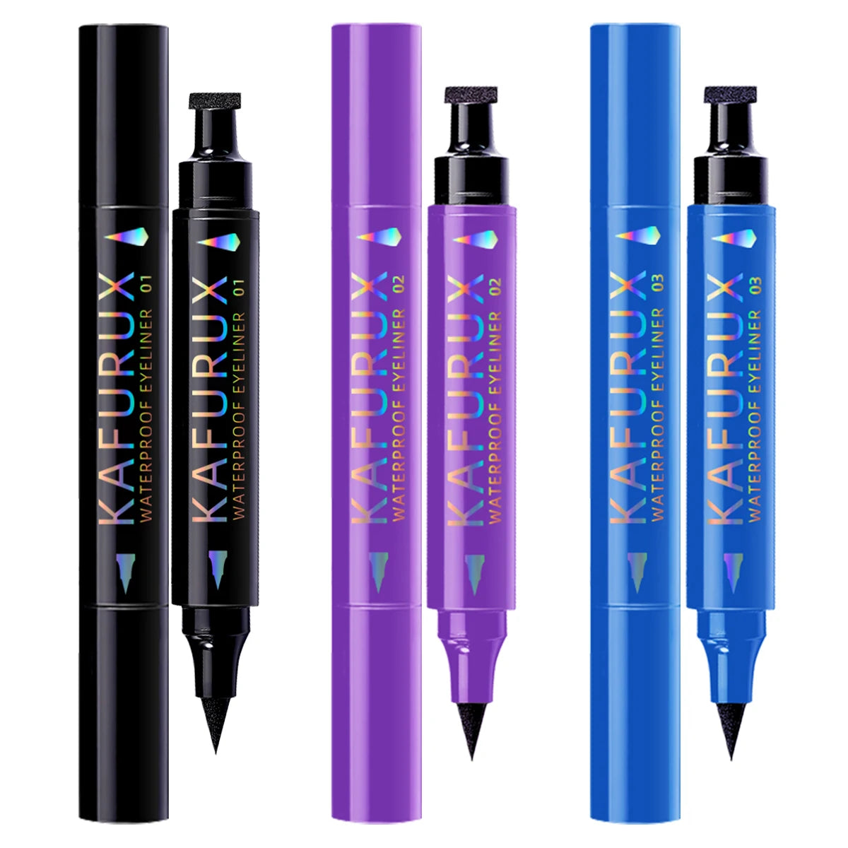 3 Color 2 IN 1 Seal Stamp Eyeliner Pen Waterproof Black Purple Blue Liquid Eye Liner Pencil Eyes Korean Makeup Gifts Cosmetic