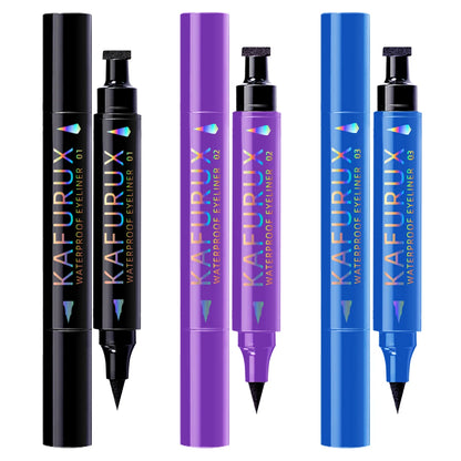 3 Color 2 IN 1 Seal Stamp Eyeliner Pen Waterproof Black Purple Blue Liquid Eye Liner Pencil Eyes Korean Makeup Gifts Cosmetic