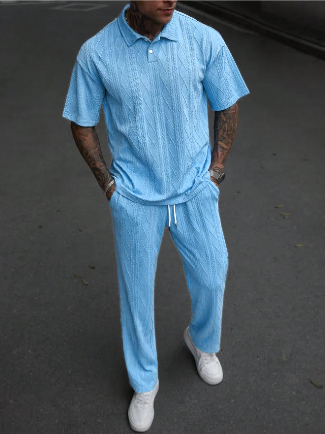 Men's Spring Autumn Seasonal Tie-Dye Patterned Polo Shirt And Pants Set Casual Sporty Holiday Wear Daily  Two-Piece